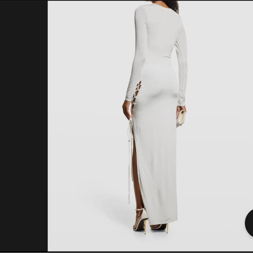 NWT Ronny Kobo Women's White Tamara Jersey Lace-up Slit Dress sz small reg $480 - Picture 2 of 7